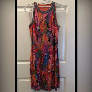 ! Oleg Cassini 80’s Vintage 6 Red  beaded sequin Dress SILK AMAZING